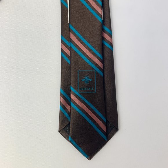 Gucci Gimental Striped Silk Tie in Brown - Picture 6 of 10